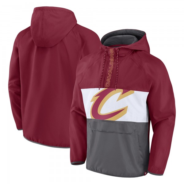 Cleveland Cavaliers Fanatics Wine/Gray Anorak Flagrant Foul Color-Block Raglan Hoodie Half-Zip Jacket