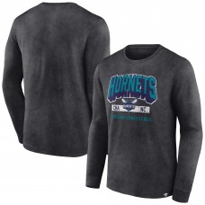 Charlotte Hornets Fanatics Heather Charcoal Front Court Press Snow Wash Long Sleeve T-Shirt