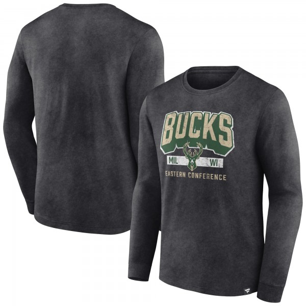 Футболка с длинным рукавом Milwaukee Bucks Front Court Press Snow Wash - Heather Charcoal