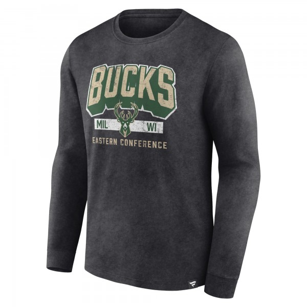 Футболка с длинным рукавом Milwaukee Bucks Front Court Press Snow Wash - Heather Charcoal
