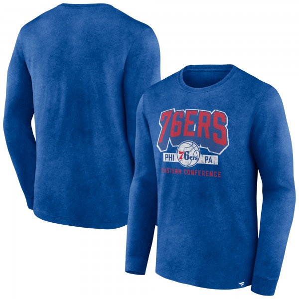 Футболка с длинным рукавом Philadelphia 76ers Front Court Press Snow Wash - Heather Royal