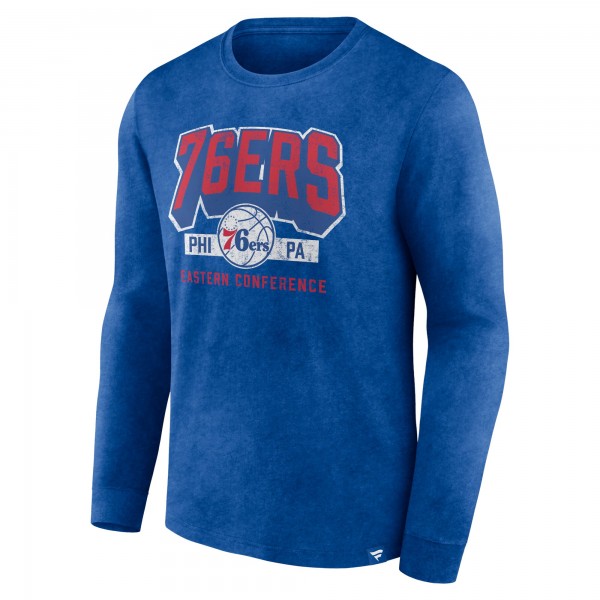Футболка с длинным рукавом Philadelphia 76ers Front Court Press Snow Wash - Heather Royal