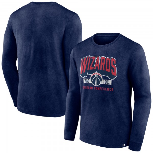 Washington Wizards Fanatics Heather Navy Front Court Press Snow Wash Long Sleeve T-Shirt