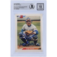 Autographed Los Angeles Dodgers Mike Piazza 1992 Bowman Series 1 #461 Beckett Fanatics Witnessed Authenticated 10 Rookie Card with HOF 2016 Inscription