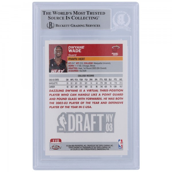 Dwyane Wade Miami Heat Autographed 2003-04 Topps Chrome #115 Beckett Fanatics Witnessed Authenticated Rookie Card