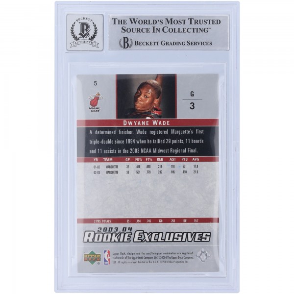 Autographed Miami Heat Dwyane Wade 2003-04 Upper Deck Rookie Exclusives Star Rookie #5 Beckett Fanatics Witnessed Authenticated 10 Rookie Card with Flash Inscription