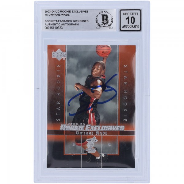 Autographed Miami Heat Dwyane Wade 2003-04 Upper Deck Rookie Exclusives Star Rookie #5 Beckett Fanatics Witnessed Authenticated 10 Rookie Card