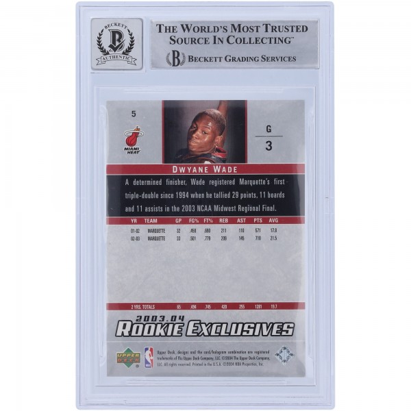Autographed Miami Heat Dwyane Wade 2003-04 Upper Deck Rookie Exclusives Star Rookie #5 Beckett Fanatics Witnessed Authenticated 10 Rookie Card