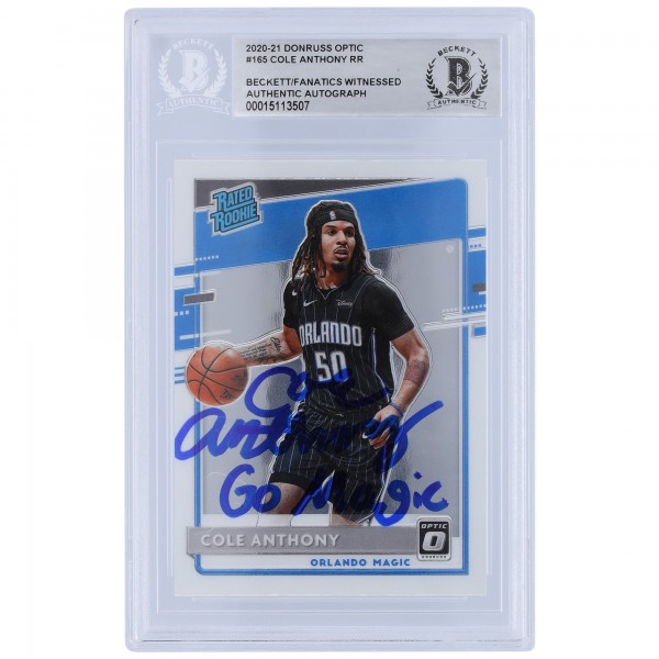 Cole Anthony Orlando Magic Autographed 2020-21 Panini Donruss Optic #165 Beckett Fanatics Witnessed Authenticated Rookie Card with Go Magic Inscription
