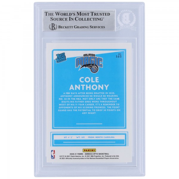 Cole Anthony Orlando Magic Autographed 2020-21 Panini Donruss Optic #165 Beckett Fanatics Witnessed Authenticated Rookie Card with Go Magic Inscription