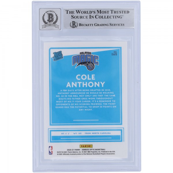 Cole Anthony Orlando Magic Autographed 2020-21 Panini Donruss Optic #165 Beckett Fanatics Witnessed Authenticated 10 Rookie Card with Go Magic Inscription