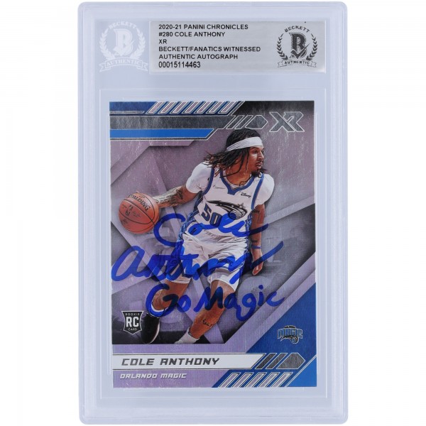 Cole Anthony Orlando Magic Autographed 2020-21 Panini Chronicles XR #280 Beckett Fanatics Witnessed Authenticated Rookie Card with Go Magic Inscription