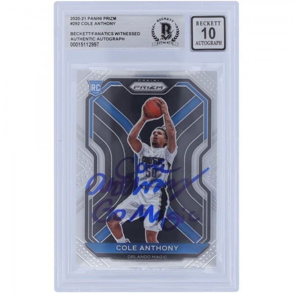 Cole Anthony Orlando Magic Autographed 2020-21 Panini Prizm #292 Beckett Fanatics Witnessed Authenticated 10 Rookie Card with Go Magic Inscription