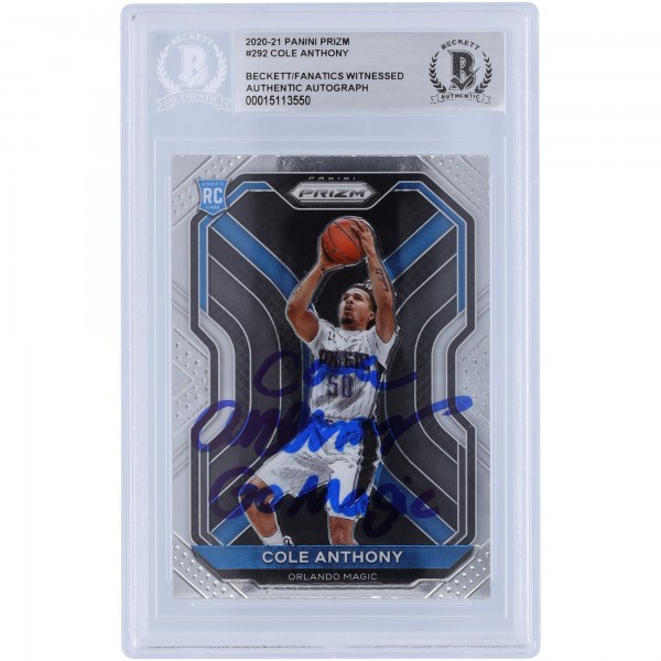 Cole Anthony Orlando Magic Autographed 2020-21 Panini Prizm #292 Beckett Fanatics Witnessed Authenticated Rookie Card with Go Magic Inscription