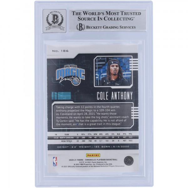 Cole Anthony Orlando Magic Autographed 2020-21 Panini Chronicles Playbook Pink Variation #186 Beckett Fanatics Witnessed Authenticated 10 Rookie Card with Go Magic Inscription