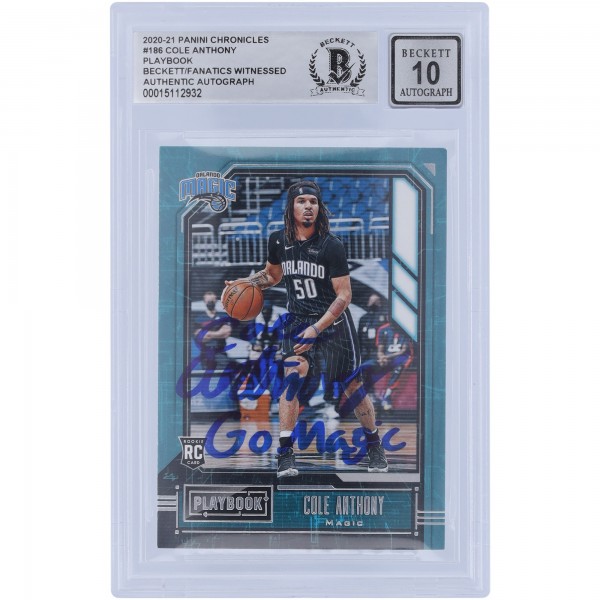 Cole Anthony Orlando Magic Autographed 2020-21 Panini Chronicles Playbook #186 Beckett Fanatics Witnessed Authenticated 10 Rookie Card with Go Magic Inscription