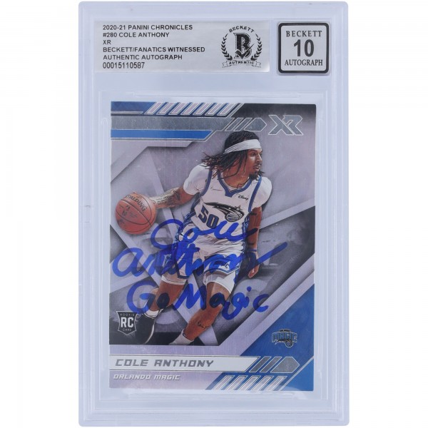Cole Anthony Orlando Magic Autographed 2020-21 Panini Chronicles XR #280 Beckett Fanatics Witnessed Authenticated 10 Rookie Card with Go Magic Inscription