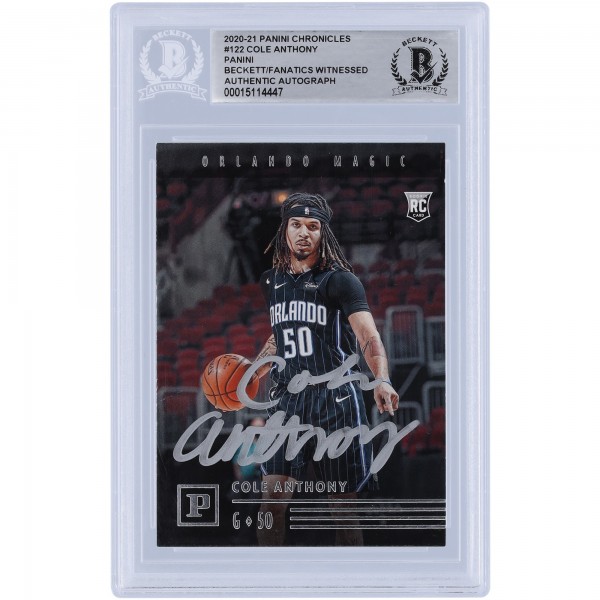Cole Anthony Orlando Magic Autographed 2020-21 Panini Chronicles #122 Beckett Fanatics Witnessed Authenticated Rookie Card