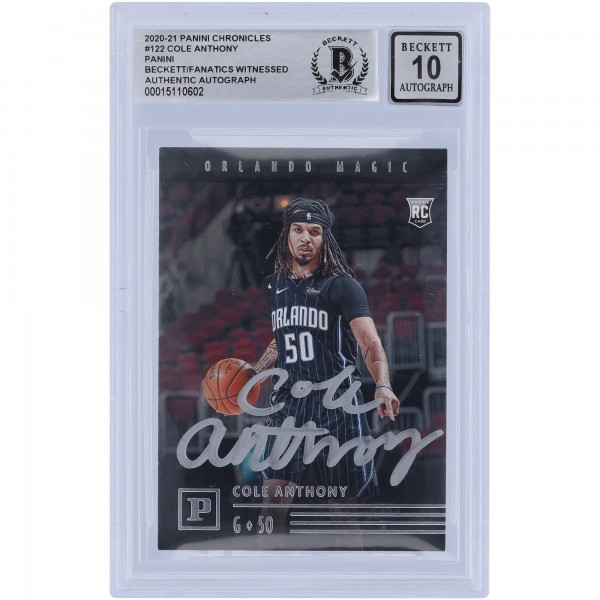 Cole Anthony Orlando Magic Autographed 2020-21 Panini Chronicles #122 Beckett Fanatics Witnessed Authenticated 10 Rookie Card