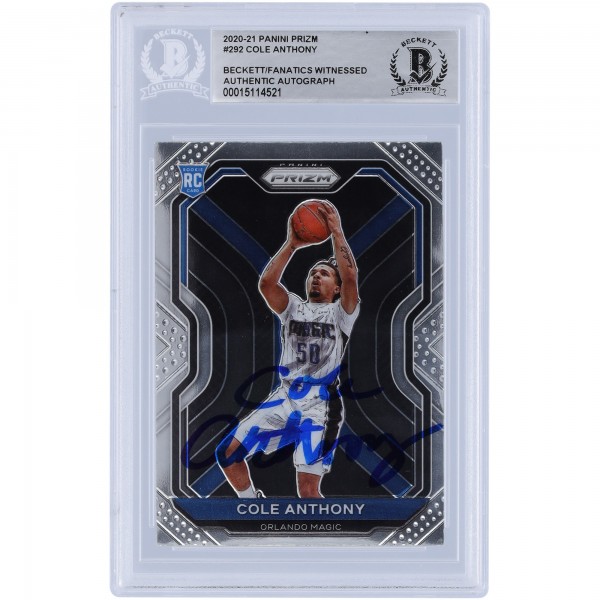 Cole Anthony Orlando Magic Autographed 2020-21 Panini Prizm #292 Beckett Fanatics Witnessed Authenticated Rookie Card