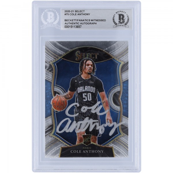 Cole Anthony Orlando Magic Autographed 2020-21 Panini Select #75 Beckett Fanatics Witnessed Authenticated Rookie Card