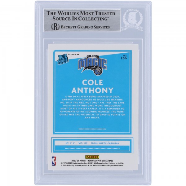 Cole Anthony Orlando Magic Autographed 2020-21 Panini Donruss Optic Blue Velocity Prizm #165 Beckett Fanatics Witnessed Authenticated Rookie Card