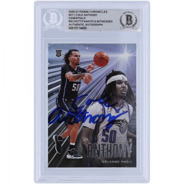 Cole Anthony Orlando Magic Autographed 2020-21 Panini Chronicles Essentials #211 Beckett Fanatics Witnessed Authenticated Rookie Card
