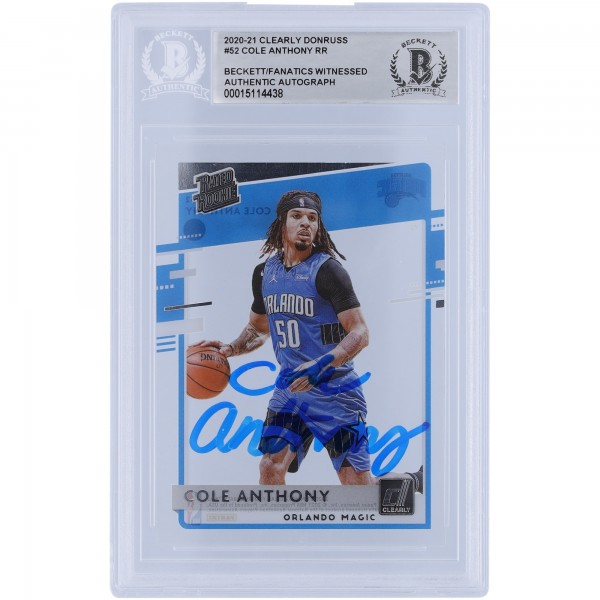 Cole Anthony Orlando Magic Autographed 2020-21 Panini Donruss Clearly Rated Rookie #52 Beckett Fanatics Witnessed Authenticated Rookie Card