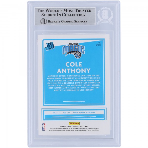 Cole Anthony Orlando Magic Autographed 2020-21 Panini Donruss Yellow Flood Variation #208 Beckett Fanatics Witnessed Authenticated Rookie Card