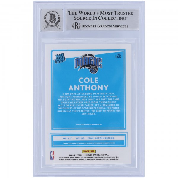 Cole Anthony Orlando Magic Autographed 2020-21 Panini Donruss Optic #165 Beckett Fanatics Witnessed Authenticated 10 Rookie Card