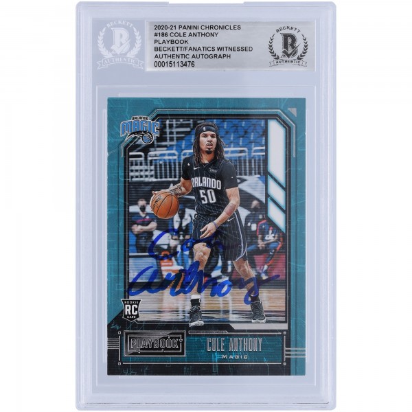 Cole Anthony Orlando Magic Autographed 2020-21 Panini Chronicles Playbook #186 Beckett Fanatics Witnessed Authenticated Rookie Card