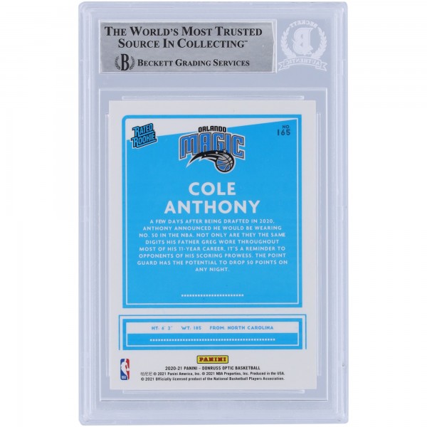 Cole Anthony Orlando Magic Autographed 2020-21 Panini Donruss Optic #165 Beckett Fanatics Witnessed Authenticated Rookie Card