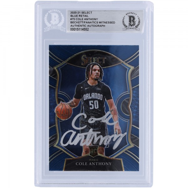 Cole Anthony Orlando Magic Autographed 2020-21 Panini Select Blue Retail Variation #75 Beckett Fanatics Witnessed Authenticated Rookie Card