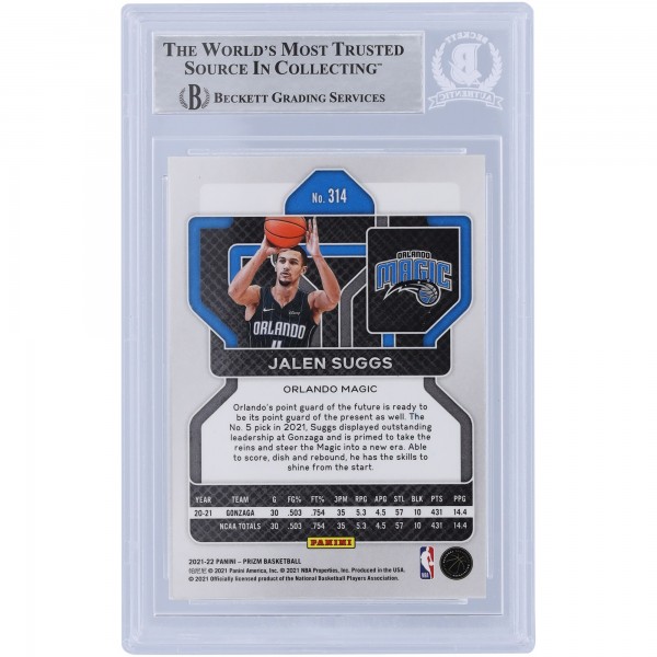 Jalen Suggs Orlando Magic Autographed 2021-22 Panini Prizm #314 Beckett Fanatics Witnessed Authenticated Rookie Card with 2021 #5 Pick Inscription