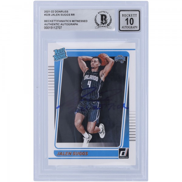 Jalen Suggs Orlando Magic Autographed 2021-22 Panini Donruss Rated Rookie #229 Beckett Fanatics Witnessed Authenticated 10 Rookie Card with 2021 #5 Pick Inscription