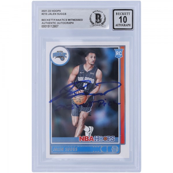 Jalen Suggs Orlando Magic Autographed 2021-22 Panini NBA Hoops #210 Beckett Fanatics Witnessed Authenticated 10 Rookie Card with 2021 #5 Pick Inscription