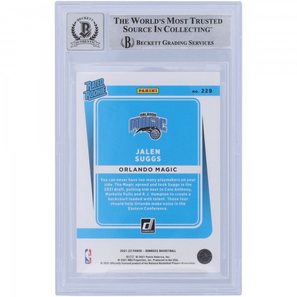Jalen Suggs Orlando Magic Autographed 2021-22 Panini Donruss Rated Rookie #229 Beckett Fanatics Witnessed Authenticated 10 Rookie Card with Go Magic Inscription