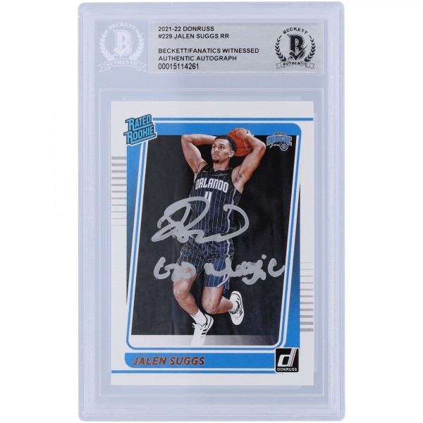 Jalen Suggs Orlando Magic Autographed 2021-22 Panini Donruss Rated Rookie #229 Beckett Fanatics Witnessed Authenticated Rookie Card with Go Magic Inscription