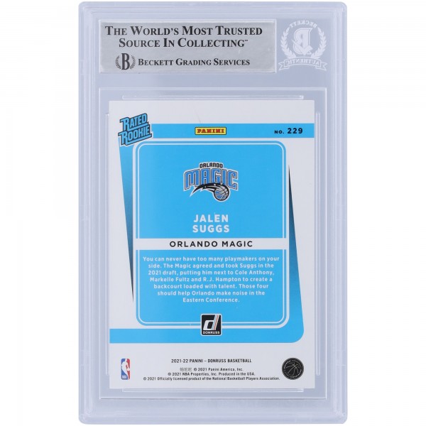 Jalen Suggs Orlando Magic Autographed 2021-22 Panini Donruss Rated Rookie #229 Beckett Fanatics Witnessed Authenticated Rookie Card with Go Magic Inscription