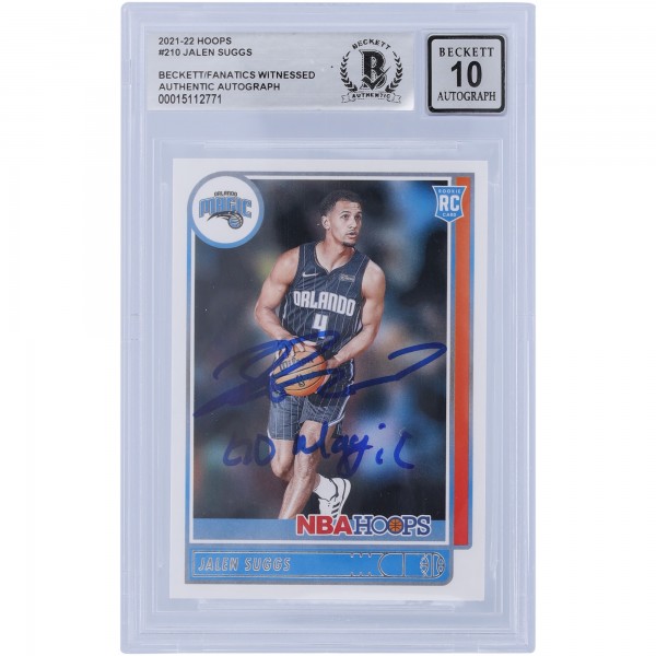 Jalen Suggs Orlando Magic Autographed 2021-22 Panini NBA Hoops #210 Beckett Fanatics Witnessed Authenticated 10 Rookie Card with Go Magic Inscription