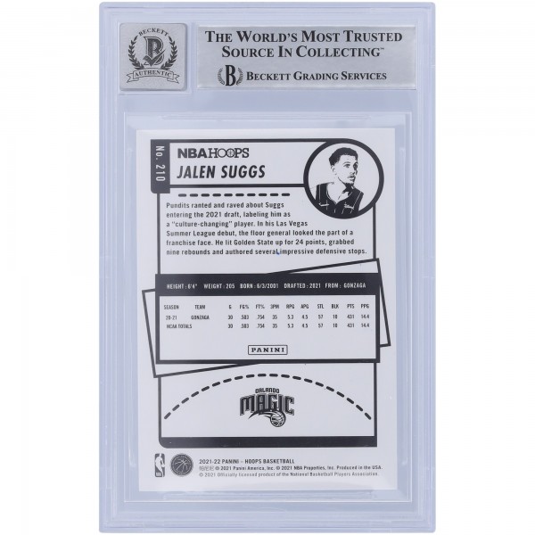 Jalen Suggs Orlando Magic Autographed 2021-22 Panini NBA Hoops #210 Beckett Fanatics Witnessed Authenticated 10 Rookie Card with Go Magic Inscription