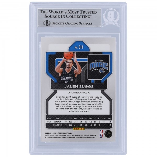 Jalen Suggs Orlando Magic Autographed 2021-22 Panini Prizm #314 Beckett Fanatics Witnessed Authenticated Rookie Card