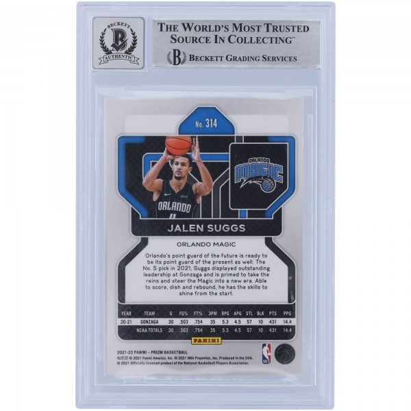 Jalen Suggs Orlando Magic Autographed 2021-22 Panini Prizm #314 Beckett Fanatics Witnessed Authenticated 10 Rookie Card