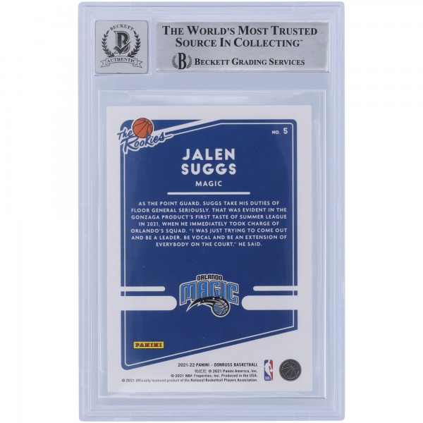 Jalen Suggs Orlando Magic Autographed 2021-22 Panini Donruss The Rookies #5 Beckett Fanatics Witnessed Authenticated 10 Rookie Card