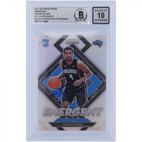 Jalen Suggs Orlando Magic Autographed 2021-22 Panini Prizm Emergent Silver #12 Beckett Fanatics Witnessed Authenticated 10 Rookie Card