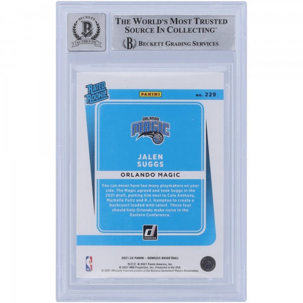 Jalen Suggs Orlando Magic Autographed 2021-22 Panini Donruss Rated Rookie #229 Beckett Fanatics Witnessed Authenticated 10 Rookie Card