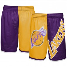 Los Angeles Lakers Mitchell & Ness Youth Hardwood Classics Big Face 5.0 Shorts - Gold/Purple