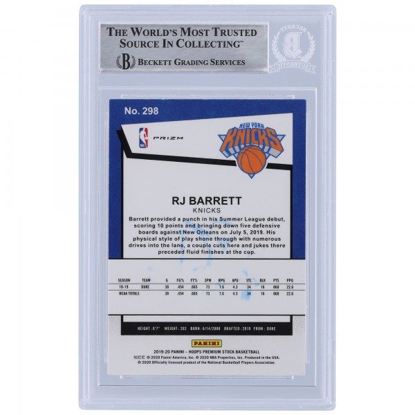 RJ Barrett New York Knicks Autographed 2019-20 Panini Hoops Premium Stock Prizm Pulsar #298 Beckett Fanatics Witnessed Authenticated Rookie Card