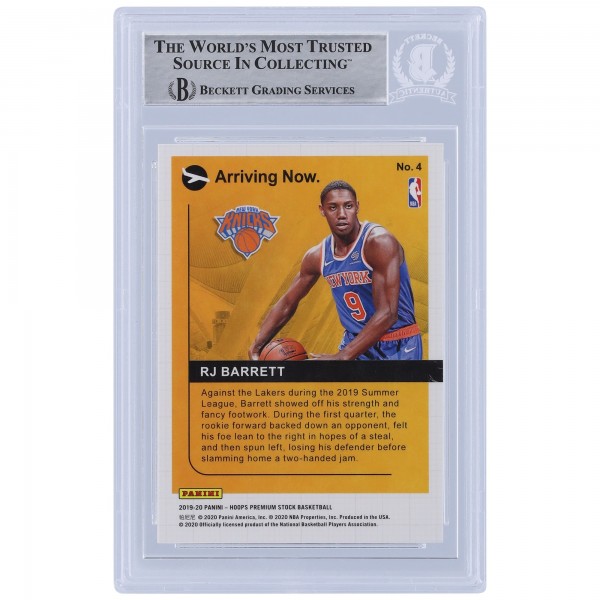 RJ Barrett New York Knicks Autographed 2019-20 Panini Hoops Premium Stock Arriving Now #4 Beckett Fanatics Witnessed Authenticated Rookie Card