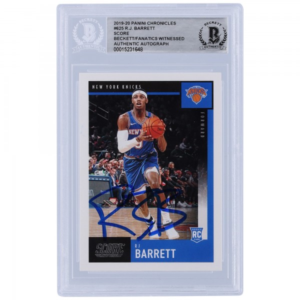 RJ Barrett New York Knicks Autographed 2019-20 Panini Score #625 Beckett Fanatics Witnessed Authenticated Rookie Card